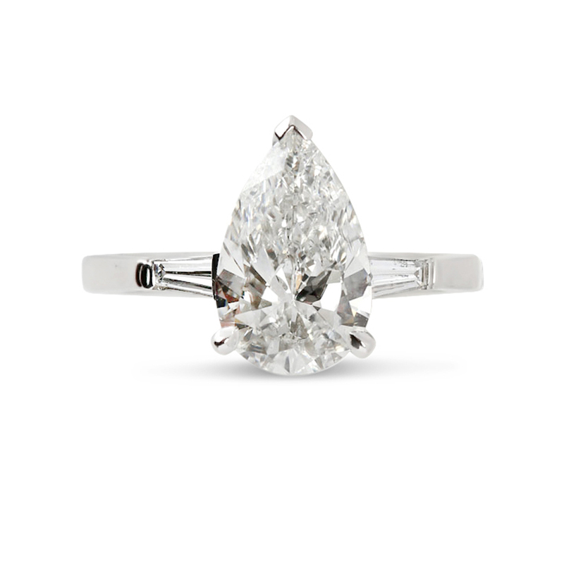 Pear Shape and Tapered Baguettes Design Diamond Engagement Ring