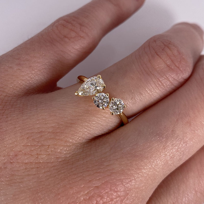 Pear Shape Multi Stones Round Diamond Engagement Ring