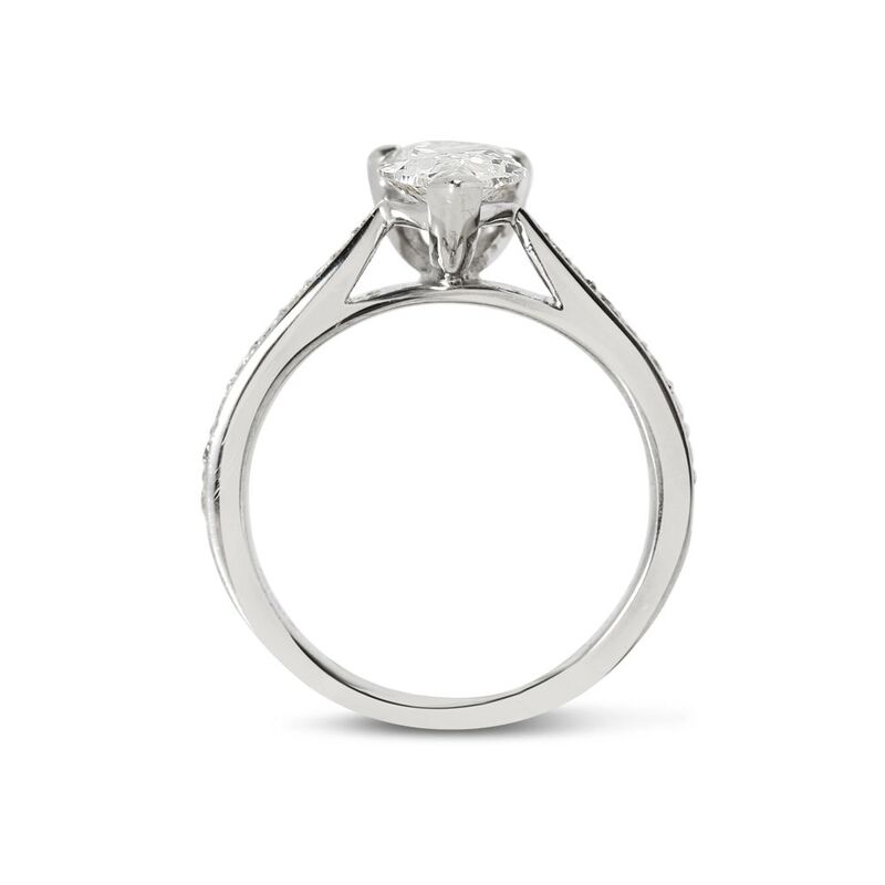  Pear Shape Diamond Tapered Pave Setting Engagement Ring