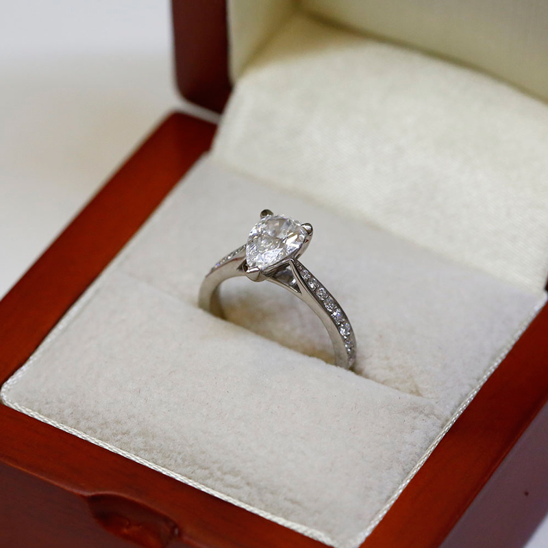  Pear Cut Lab Grown Diamond Tapered Pave Setting Engagement Ring