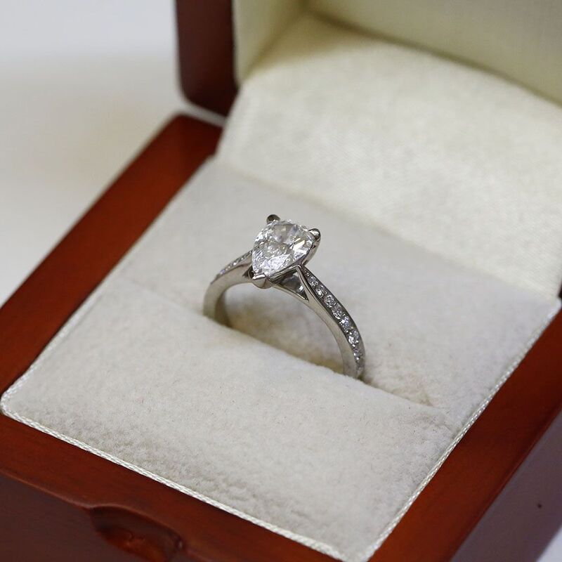  Pear Cut Diamond Tapered Pave Setting Engagement Ring