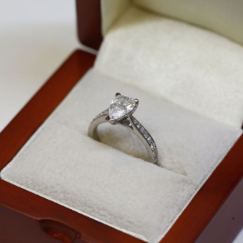  Pear Shape Diamond Tapered Pave Setting Engagement Ring