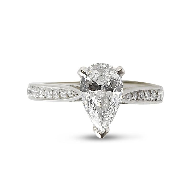 Pear shaped Diamond Engagement Ring Tapered Band Pave Setting Top View