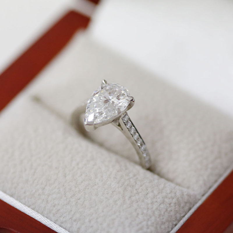 Pear Cut Pave Setting Lab Grown Diamond Engagement Ring