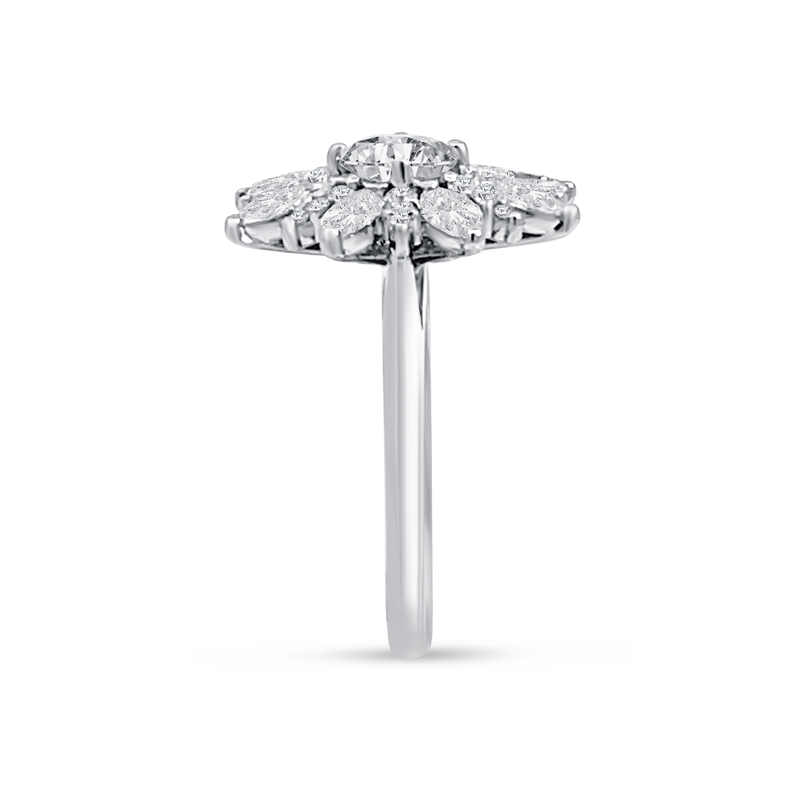 Round Center Marquise Floral Cluster Diamond Engagement Ring