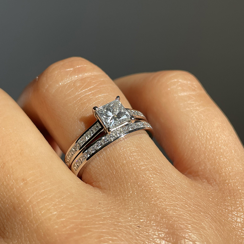 Channel set engagement ring sales and wedding band