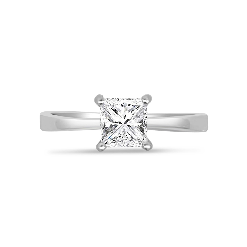 Four Claw Tapered Band Princess Cut Slight Twist Engagement Ring Top View