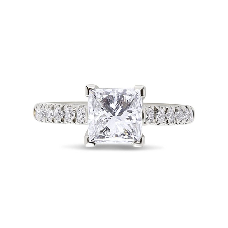 Princess Cut Solitaire Claw Setting Diamond Engagement Ring Top View