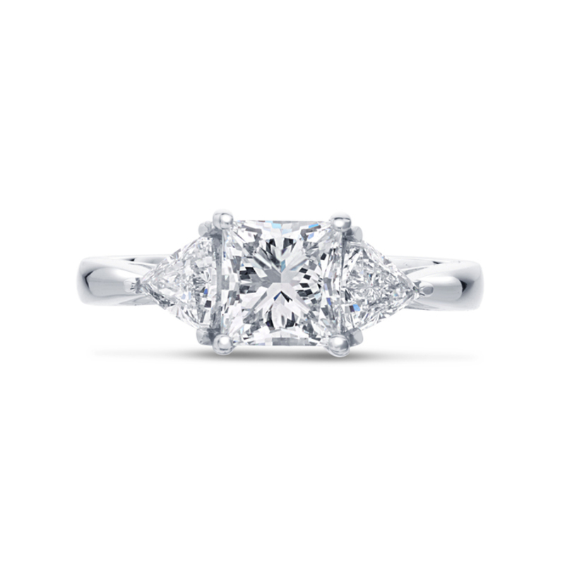 Princess Shape Trilliant Side Stones Trilogy Engagement Ring 