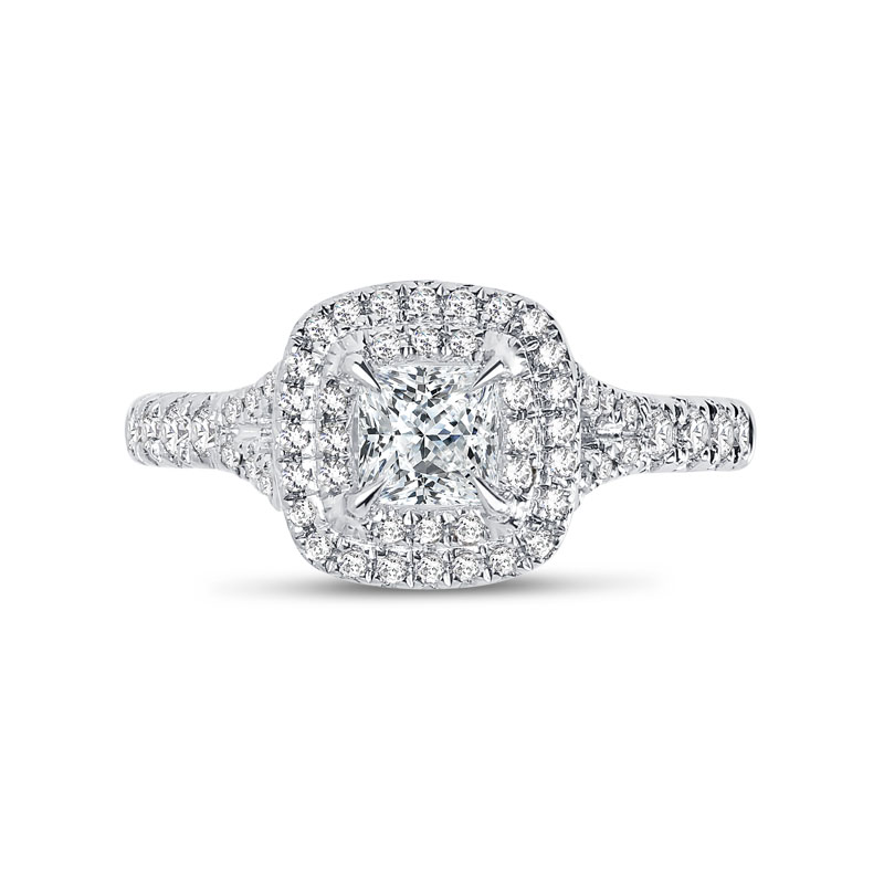 Double Halo Princess Shape Diamond Engagement Ring