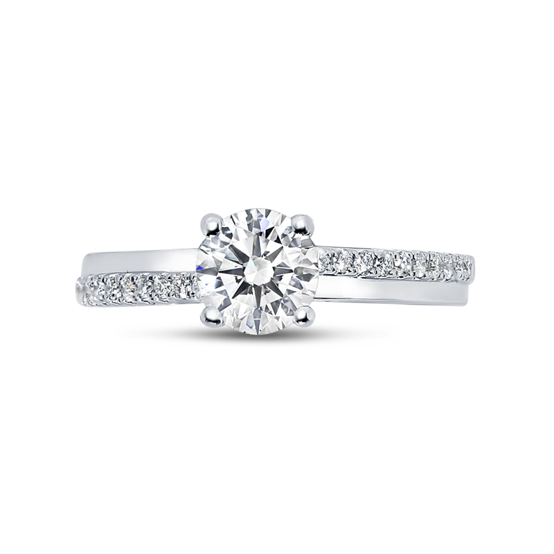 Interweaving Band Four Claw Round Diamond Engagement Ring