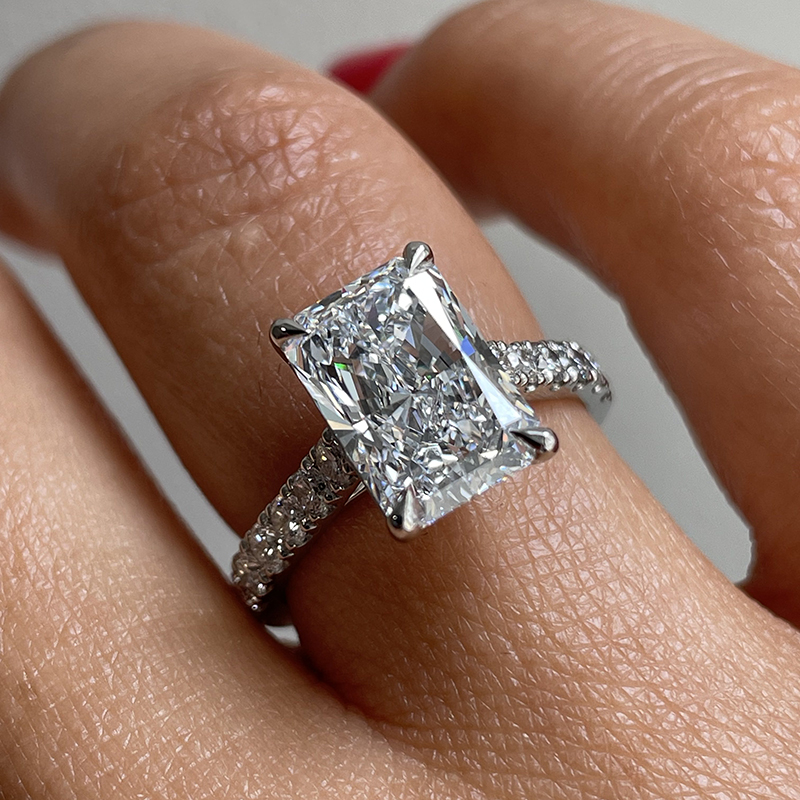 Radiant Cut Micro Set Diamond Engagement Ring