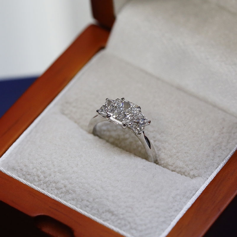 Radiant Shape Trilogy Lab Grown Diamond  Engagement Ring