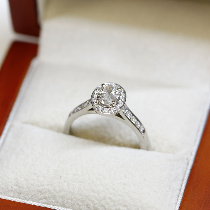Oval Cut Pave Halo Lab Grown Diamond Engagement Ring