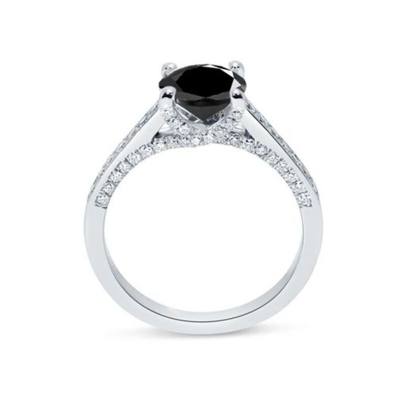 Twist Bridge Set Round Black Diamond Engagement Ring