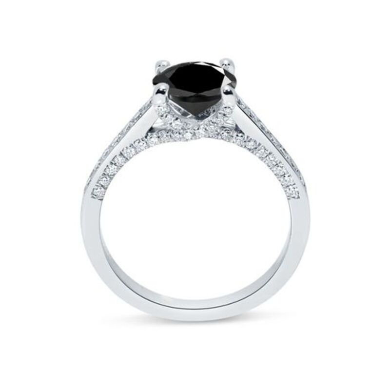Twist Bridge Set Round Black Diamond Engagement Ring