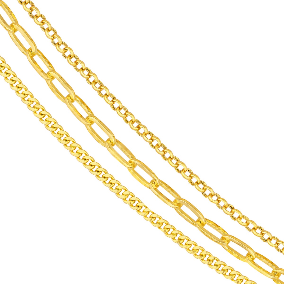 Rolo/Paper Clip/Curb Triple Chain Necklace
