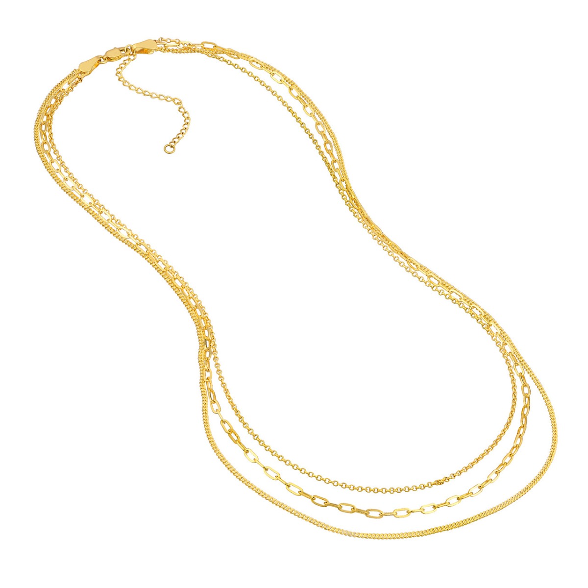 Rolo/Paper Clip/Curb Triple Chain Necklace