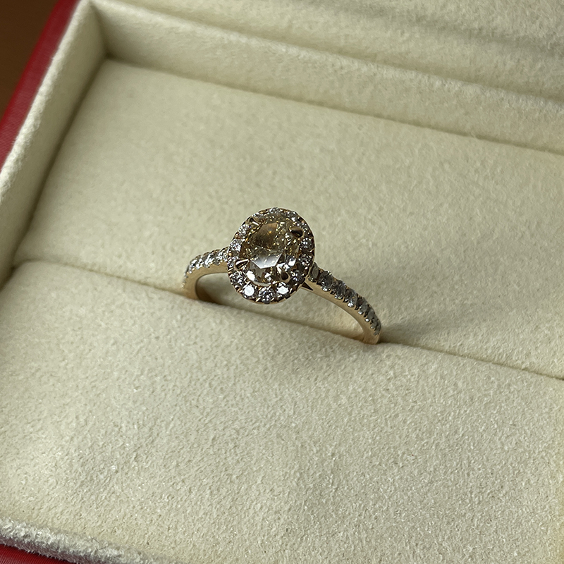 Rose Gold Champagne Oval Halo Engagement Ring Reve Diamonds