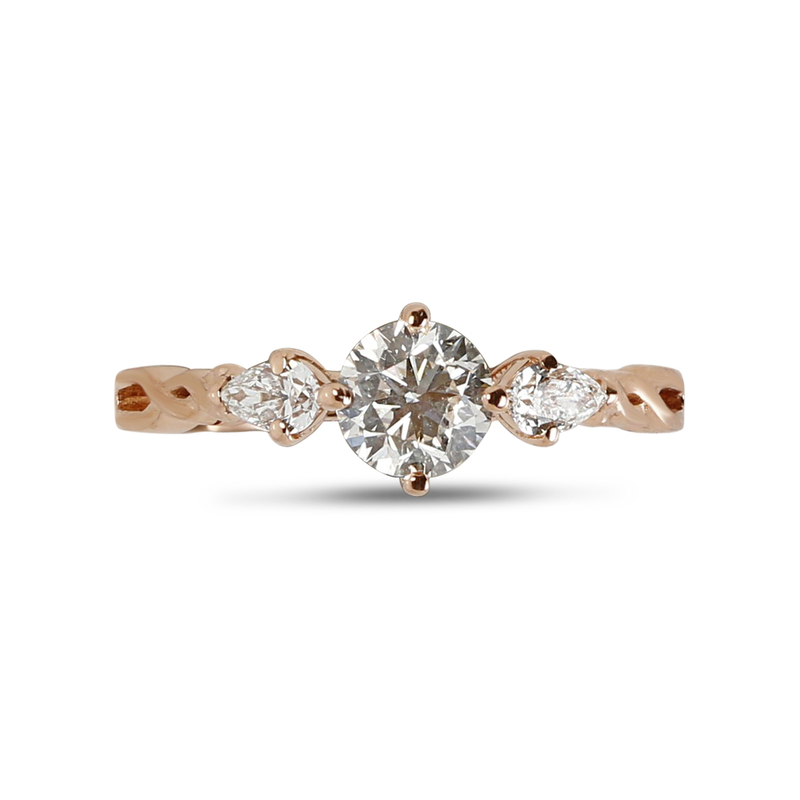 Rose Gold Round Shape Pear Side Stones Lab Grown Diamond Engagement Ring