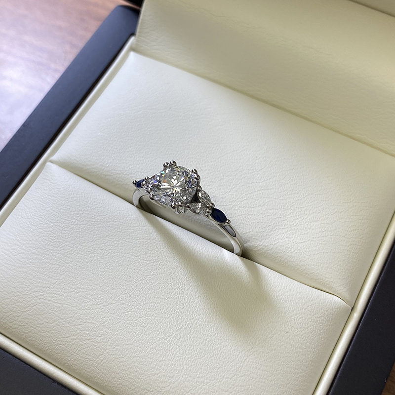 Round and Marquise Side Diamond Engagement Ring