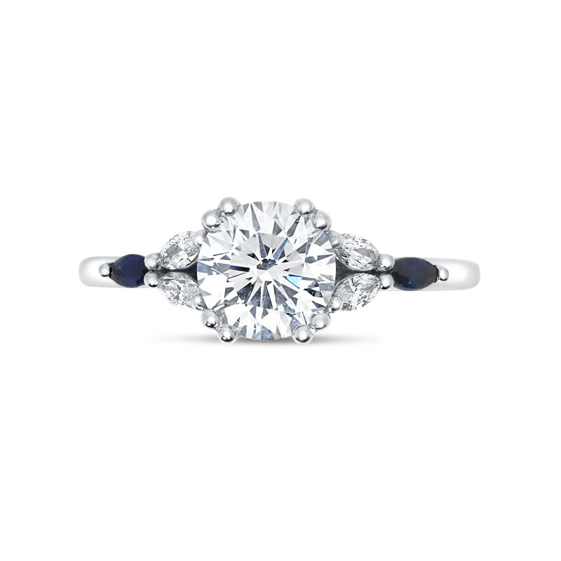 Round Brilliant and Marquise Side Lab Grown Diamond Engagement Ring