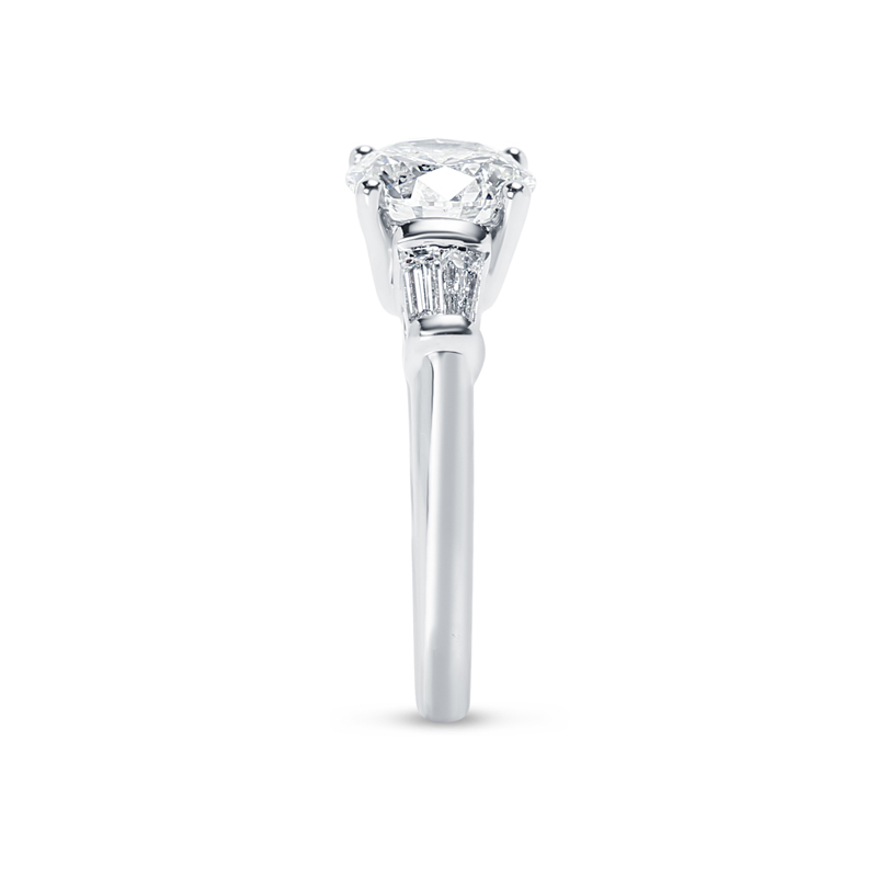 Round and Tapered Baguettes Lab Grown Diamond Engagement Ring