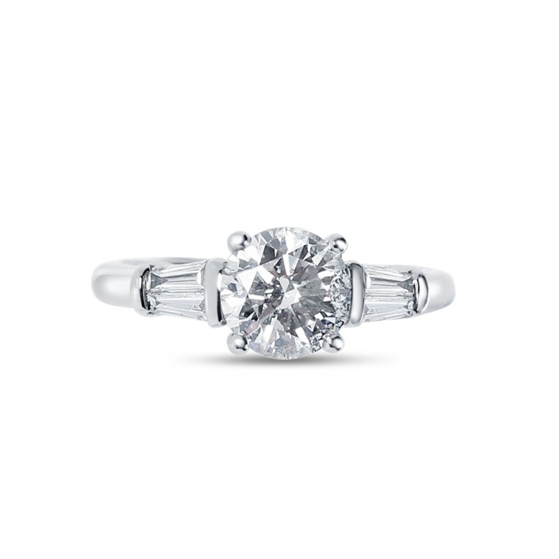 Round Shape And Tapered Baguettes Diamond Engagement Ring