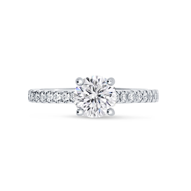 Round Cut Micro Setting Solitaire No Gallery Diamond Engagement Ring Top View