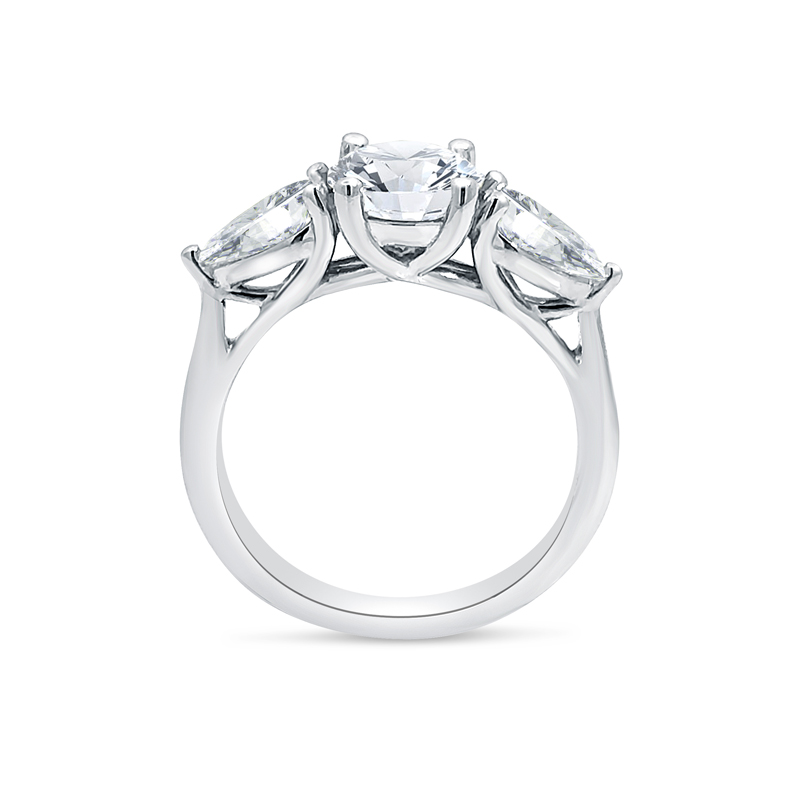 Round Cut and Pear Cut Side Stones Diamond Engagement Ring