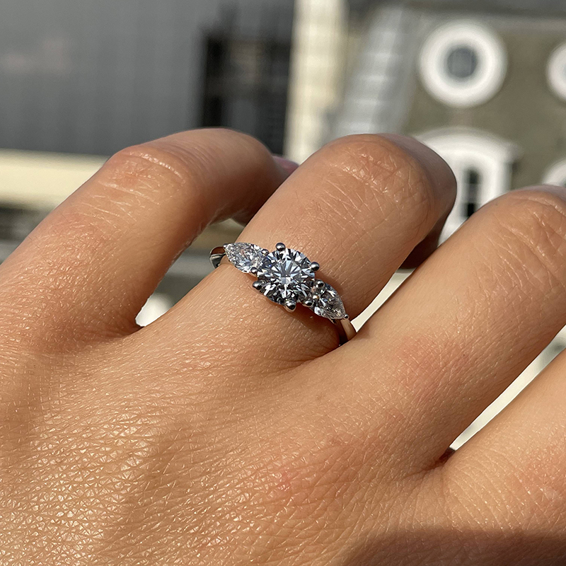  Pear Cut Shoulder Stones Lab Grown Diamond Engagement Ring