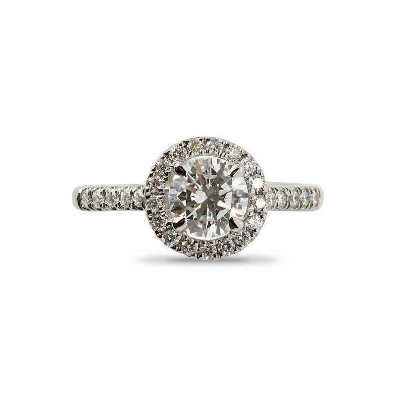 Round Cut Diamond Halo Engagement Ring Top View