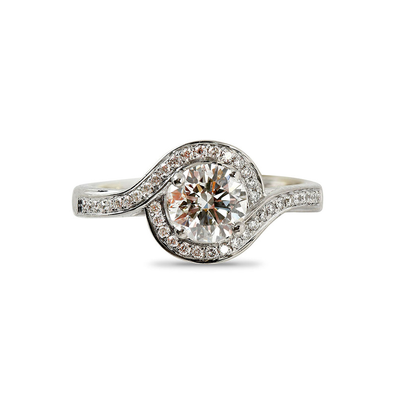 Round Cut Lab Grown Diamond Twist Halo Engagement Ring