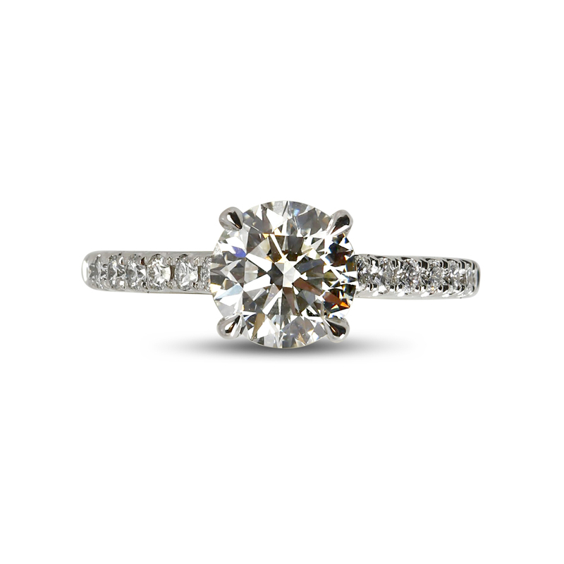 Four Claw Round Cut Micro Setting Solitaire Diamond Engagement Ring Top View