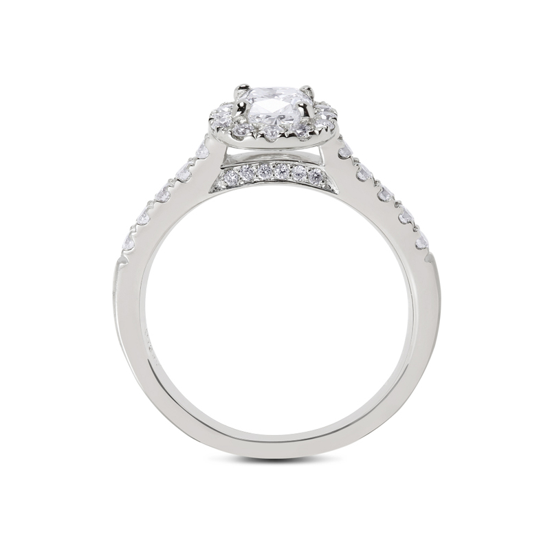 Round Lab Grown Diamond Cushion Halo Engagement Ring