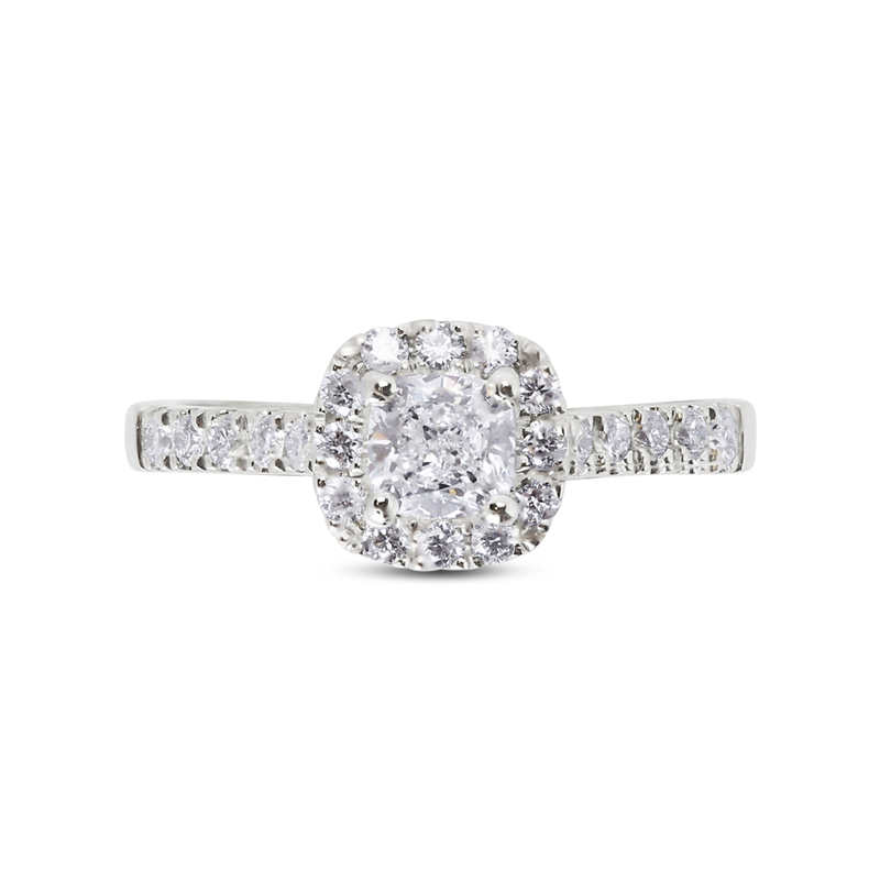 Round Lab Grown Diamond Cushion Halo Engagement Ring