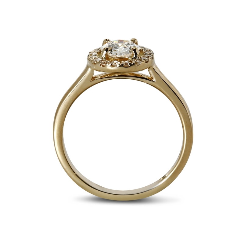 Yellow Gold Round Shape Diamond Halo Engagement Ring