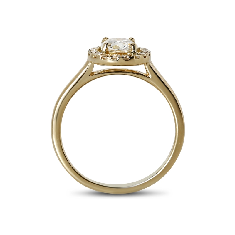 Yellow Gold Round Shape Diamond Halo Engagement Ring