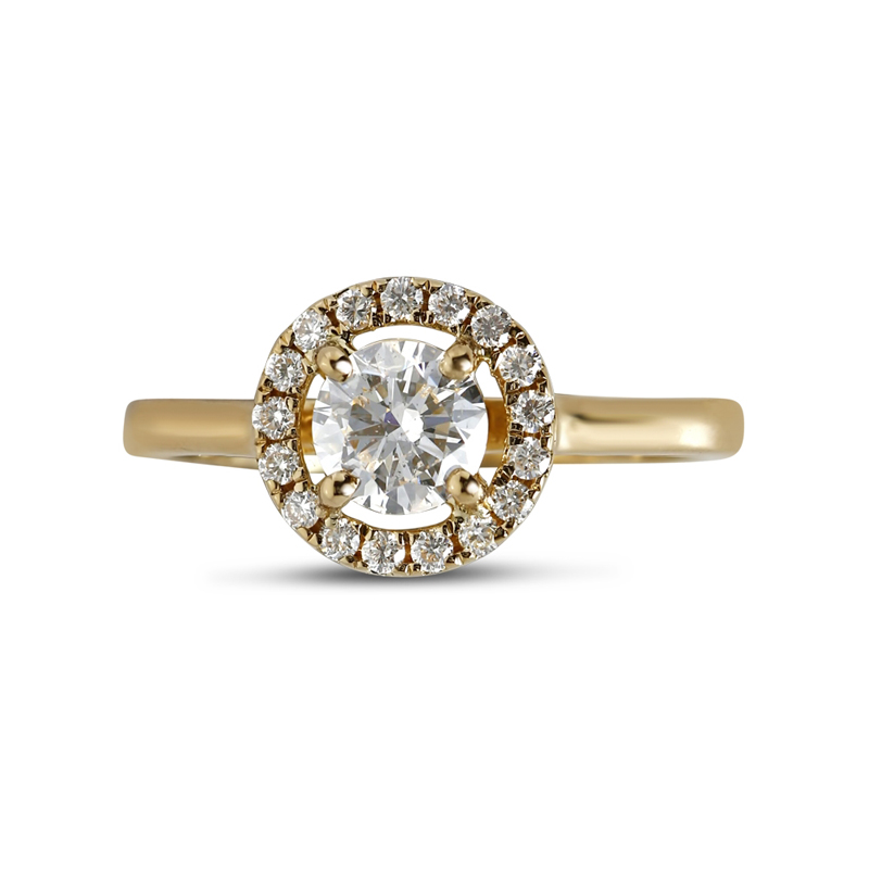 Yellow Gold Round Shape Lab Grown Diamond Halo Engagement Ring