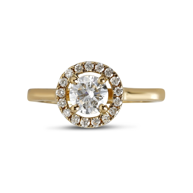 Yellow Gold Round Shape Diamond Halo Engagement Ring