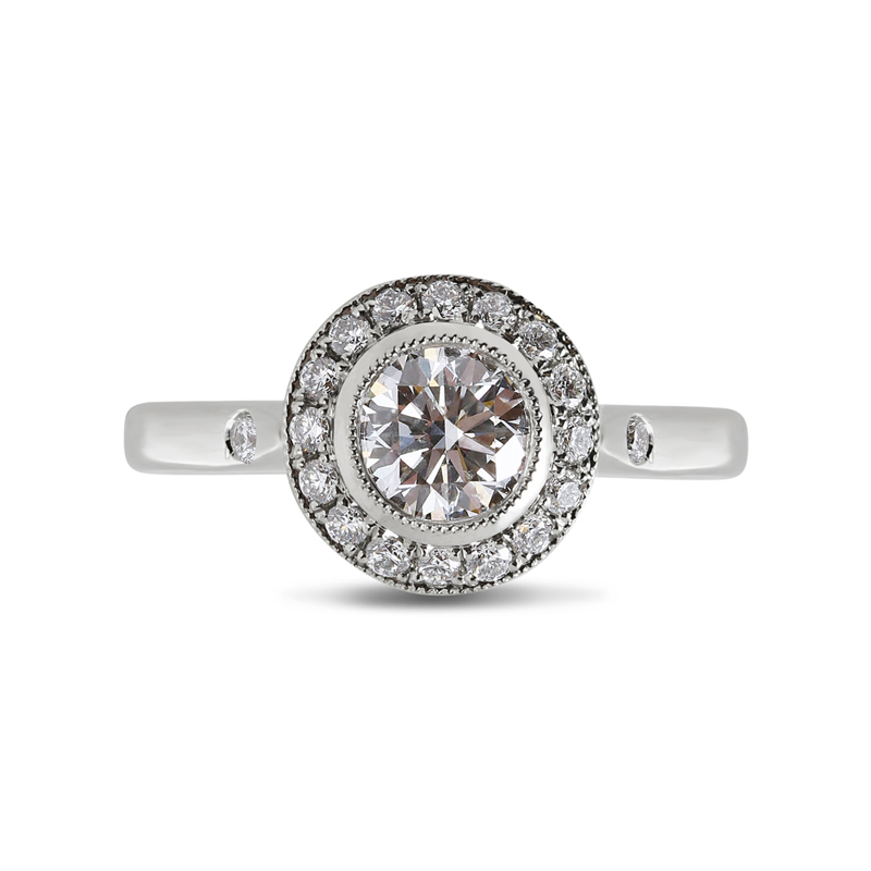 Round Halo Vintage Design Diamond Engagement Ring Tension SettingTop View