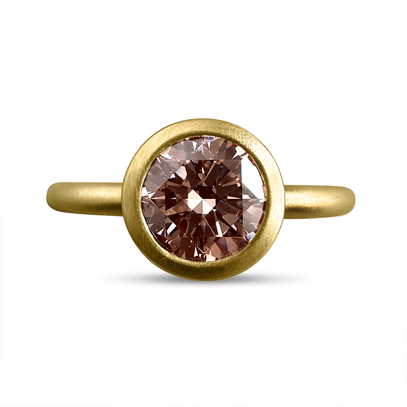 Bezel Round Pink Lab Grown Contemporary Diamond Engagement Ring