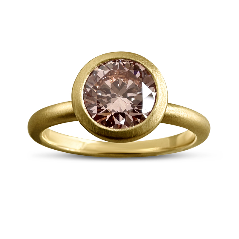 Bezel Round Pink Lab Grown Contemporary Diamond Engagement Ring