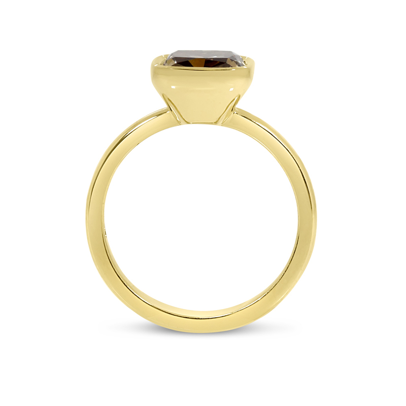 Lab Grown Yellow Brownish Cushion Diamond Engagement Ring
