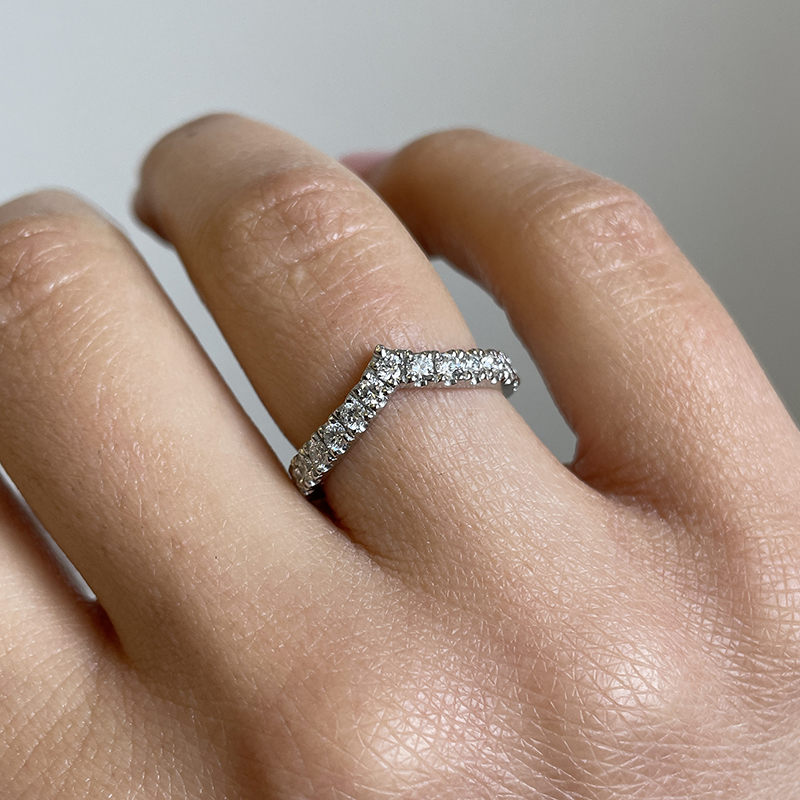 Shaped V Micro Set Diamond Wedding Ring