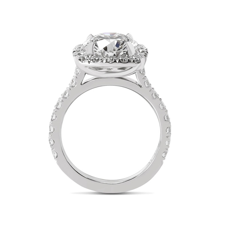 Sharp Corner Halo Round Diamond Engagement Ring