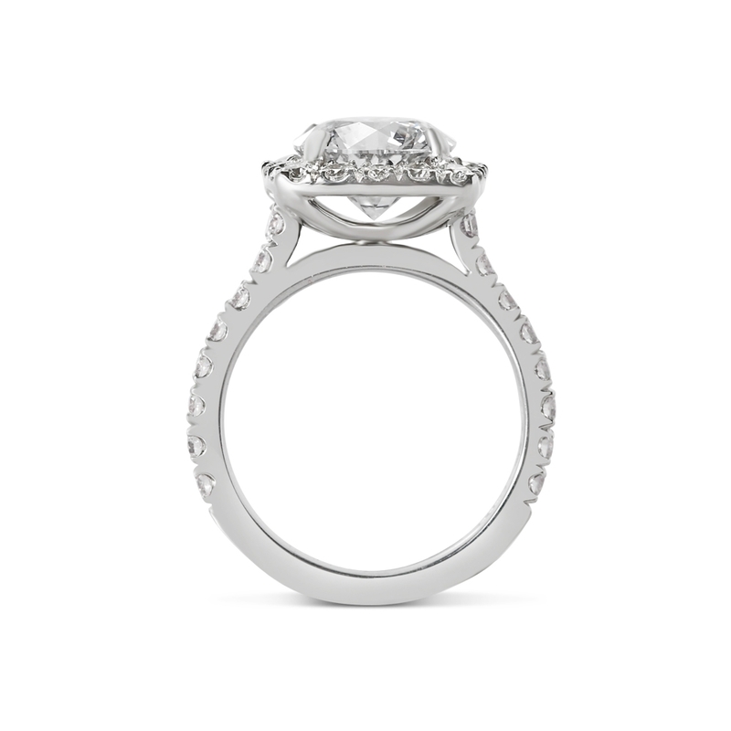 Sharp Corner Halo Round Lab Grown Diamond Engagement Ring