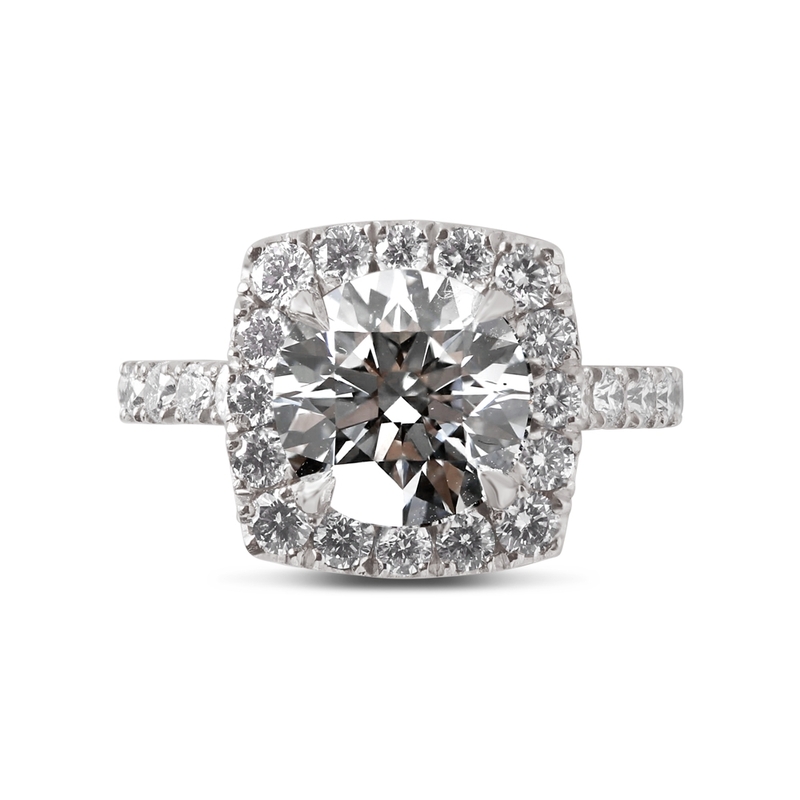 Sharp Corner Halo Round Lab Grown Diamond Engagement Ring