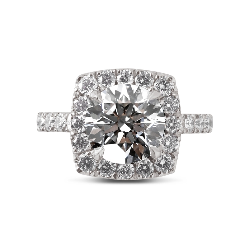 Sharp Corner Halo Diamond Engagement Ring