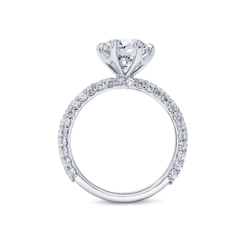 Six Claw 3 Sides Band Setting Round Diamond Engagement Ring